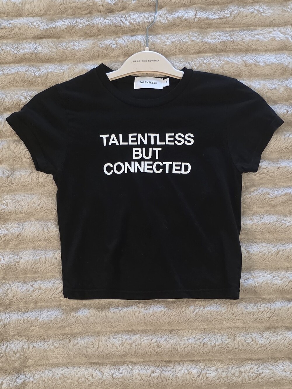 TALENTLESS Black Crop Tee with White Text